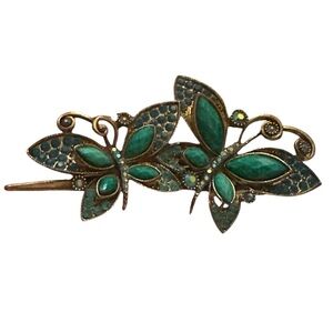 Vintage Bronze And Rhinestone Butterfly Hair Clip